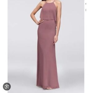 David's Bridal Mauve Halter Maxi Dress